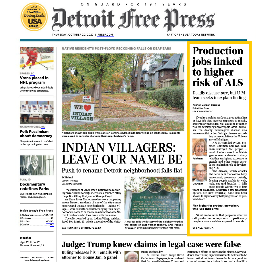 ALS Research Featured on Detroit Free Press Cover